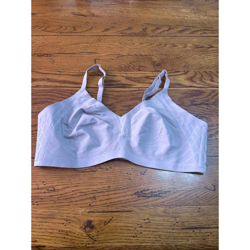 Honeylove Bra L Gray Unlined Wireless Adjustable Clasp Back O25